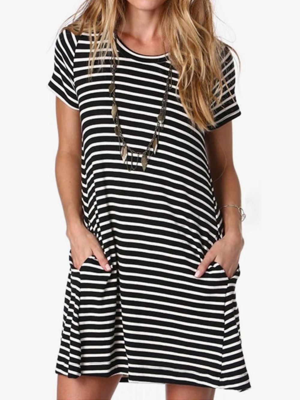 Black & White Striped Short Sleeve Mini Dress